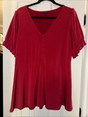 torrid Red V-Neck Button Front Tunic Top
